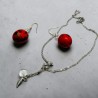 Set pandantiv și cercei realizați manual din lut polimeric, cu elemente din turmalină, cu lanț de 46 cm.