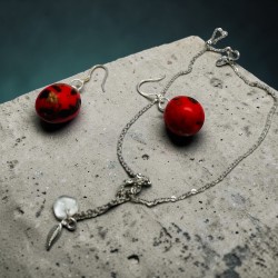 Set pandantiv și cercei realizați manual din lut polimeric, cu elemente din turmalină, cu lanț de 46 cm.