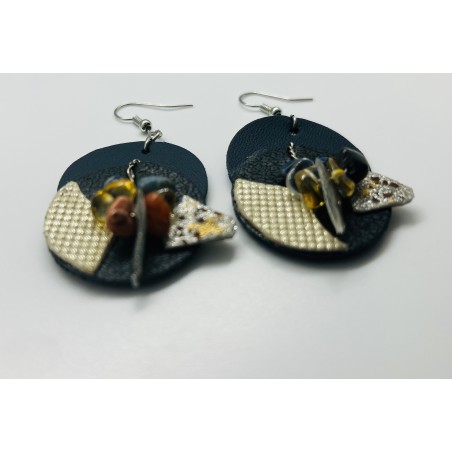 Cercei din piele naturală și pietre semi-pretioase